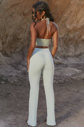 High Waisted Split Hem Trousers in Green